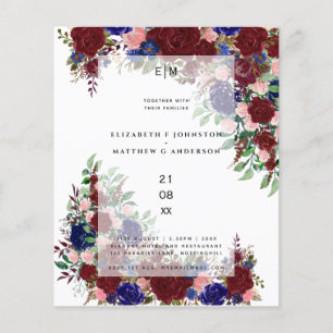 Convites de Casamento Florais Rosa Azul Borgonha O