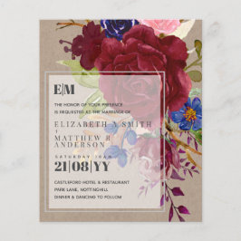 Convites de casamento Florais Rosa Azul para Bordo