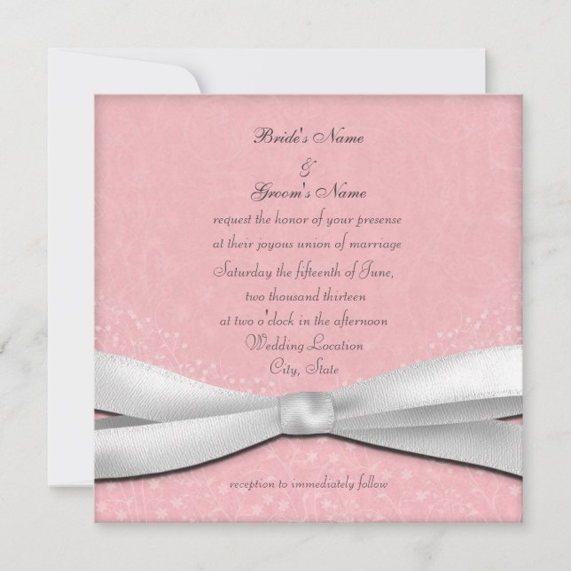 Convites de Casamento Florais Rosa Pálido e Branco (Frente)