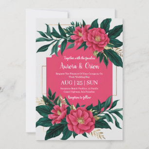 convites de casamento florais rosa quente botânico