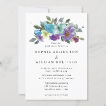 Convites de Casamento Florais Roxo e Turquesa