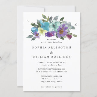 Convites de Casamento Florais Roxo e Turquesa