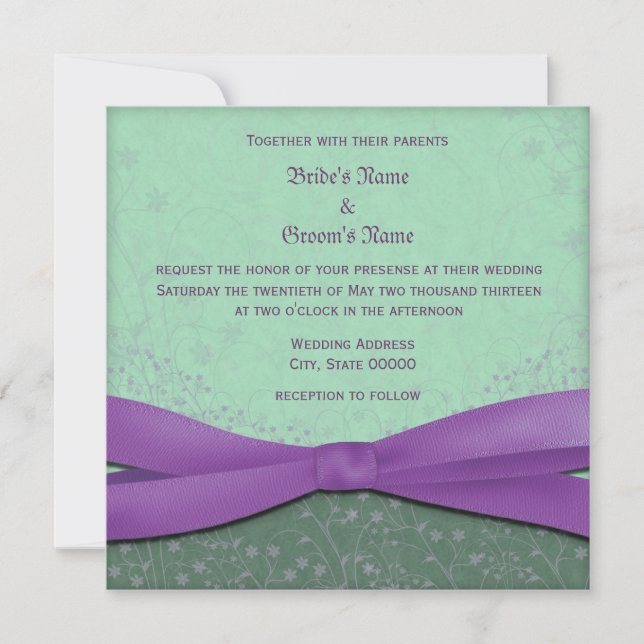 Convites de Casamento Florais Roxo e Verde (Frente)