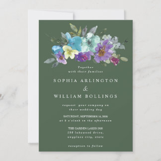 Convites de Casamento Florais Roxo e Verde Turques