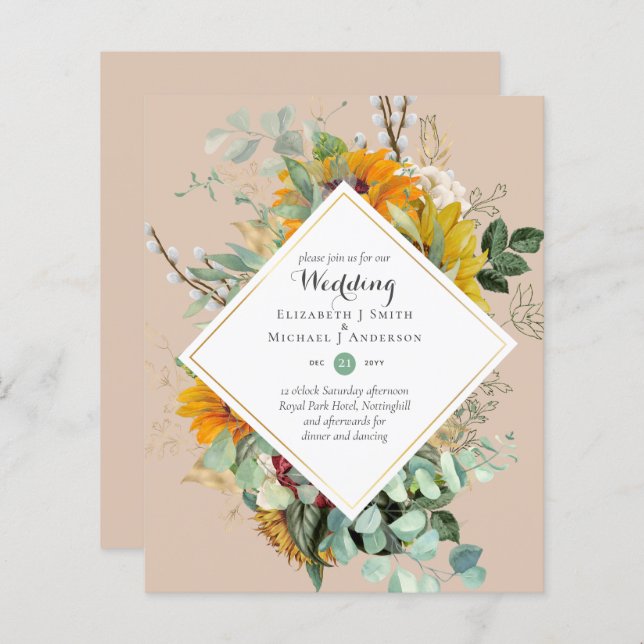 Convites de Casamento Florais Roxo Escuro Orçament (Frente/Verso)