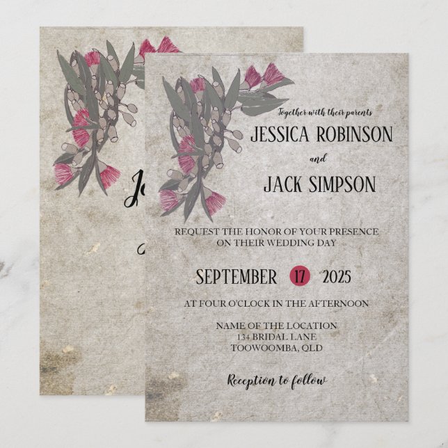 Convites de Casamento Florais Selvagens Australian (Frente/Verso)