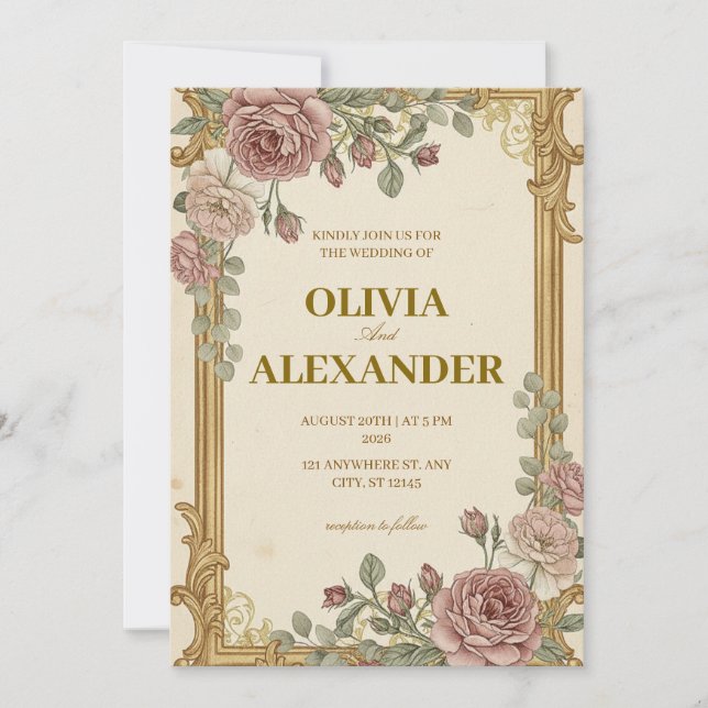 Convites de Casamento Florais Vintage Clássicos (Frente)