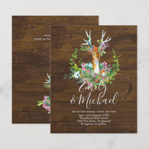 Convites de Casamento Floral com Veado da Floresta
