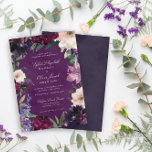 Convites De Casamento Floral De Borracha<br><div class="desc">Flores românticas em tons de robusto rico,  lilás suave,  berinjela profundo,  coroa roxa e rosada com botânicos verdes modernos,  como samambaias e eucalipto. Um fundo de cor d'água púrpura escuro e berinjela gravatas tudo junto com a tipografia clássica nestes elegantes convites para casamento.</div>