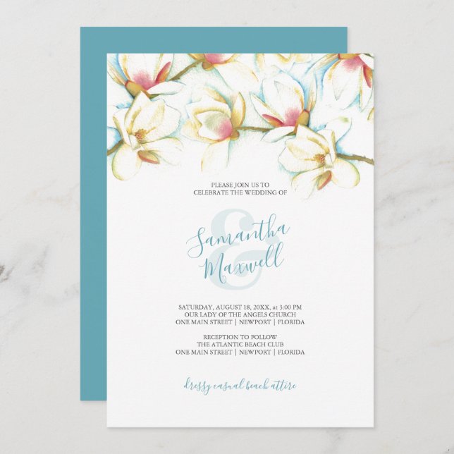 Convites De Casamento Floral De Branco De Aquarela (Frente/Verso)