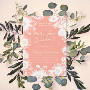 Convites De Casamento Floral De Coral Blush