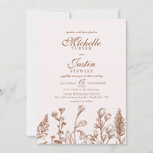 Convites De Casamento Floral De Laranja Queimado