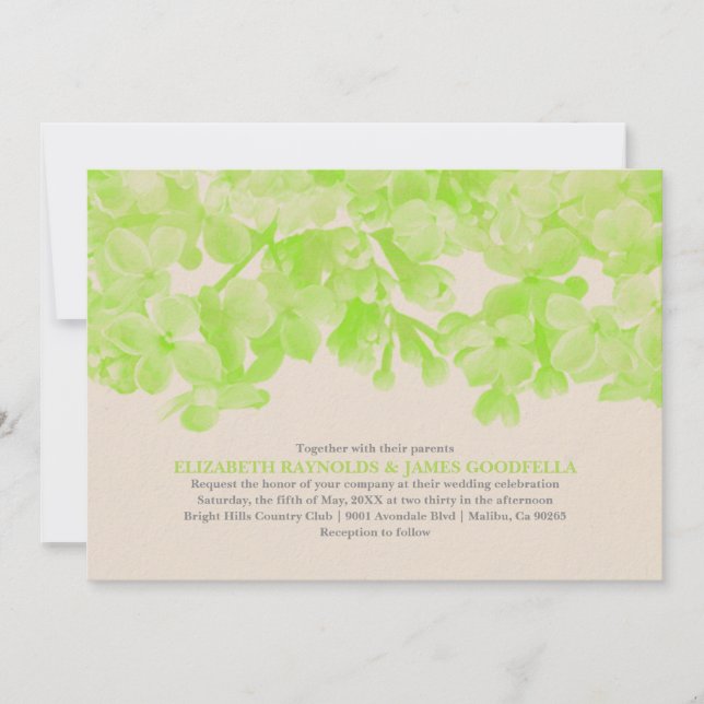 Convites De Casamento Floral De Verde limão (Frente)
