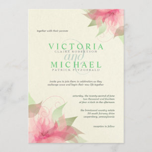 Convites de Casamento Floral Ecru Verde Rosa