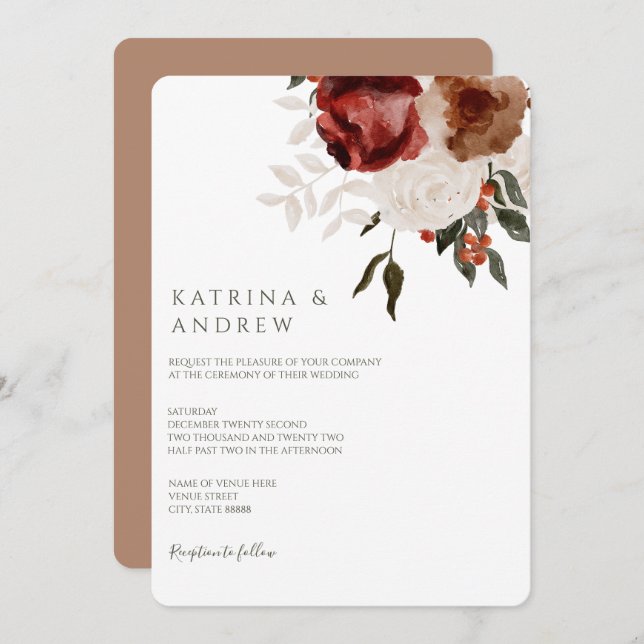 Convites De Casamento Floral Por Aquarela (Frente/Verso)