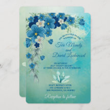Convites De Casamento Floral Romântico Azul/Verde