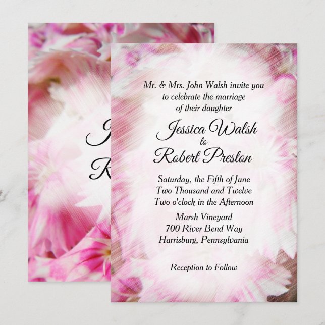 Convites De Casamento Floral Rosa (Frente/Verso)