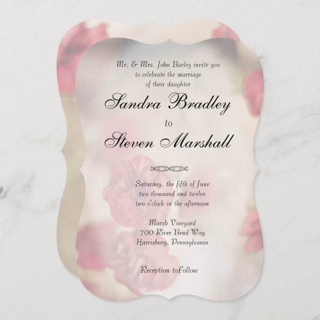 Convites De Casamento Floral Rosa (Frente/Verso)