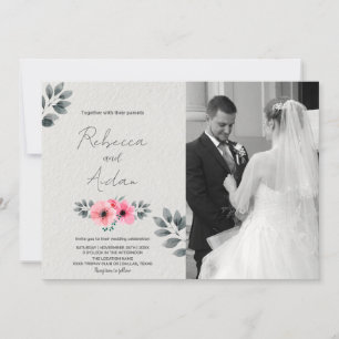 Convites de Casamento Floral Rosa com Fotografia