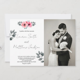 Convites de Casamento Floral Rosa com Fotografia