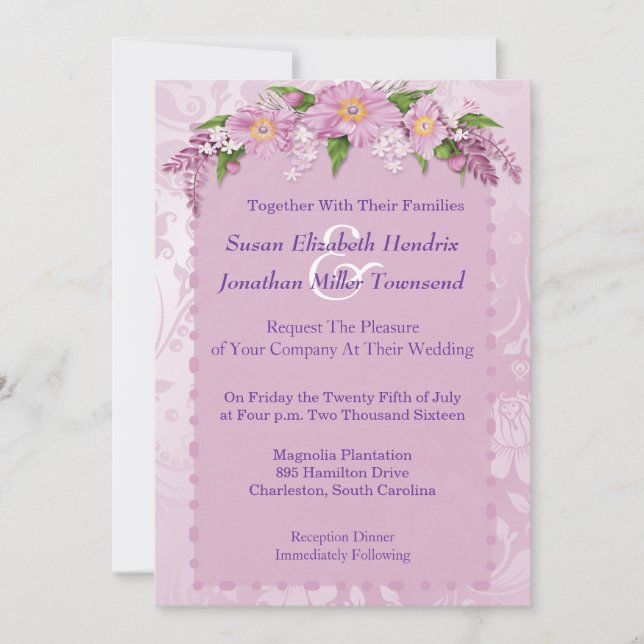 Convites De Casamento Floral Roxo (Frente)