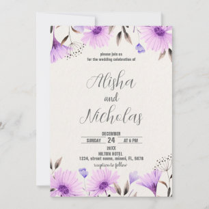 Convites De Casamento Floral Roxo