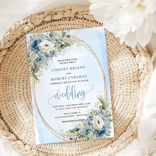 Convites de Casamento Flores Azuis Empoeiradas Aqu