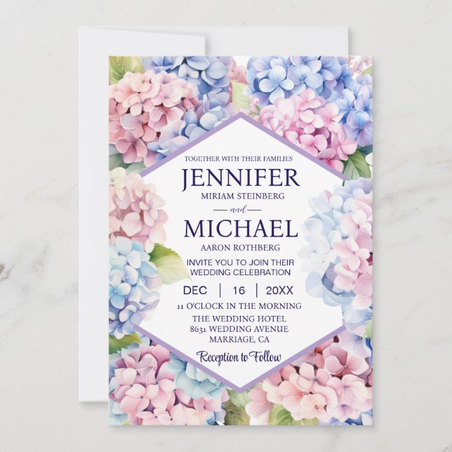 Convites de Casamento Flores de Hortênsias da Prim (Frente)