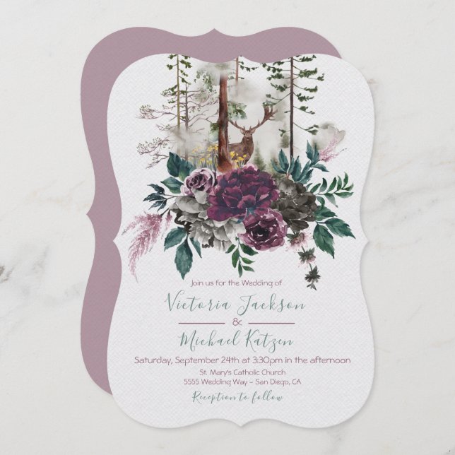 Convites de Casamento Florestal Woodland Watercolo (Frente/Verso)