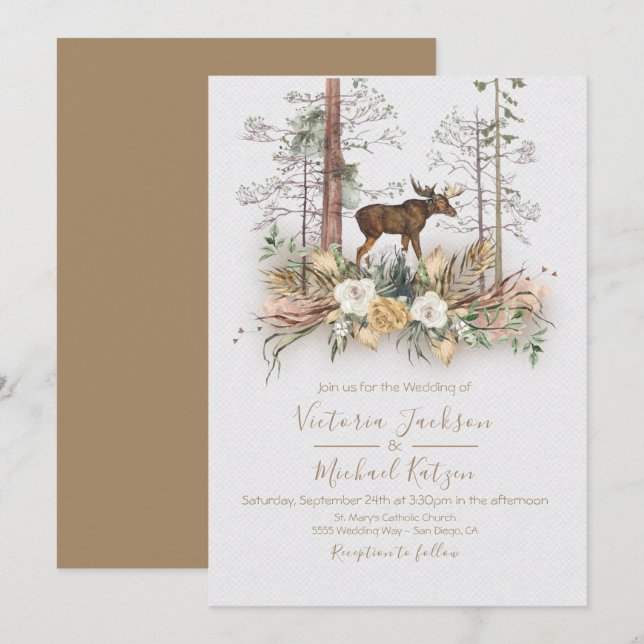 Convites de Casamento Florestal Woodland Watercolo (Frente/Verso)