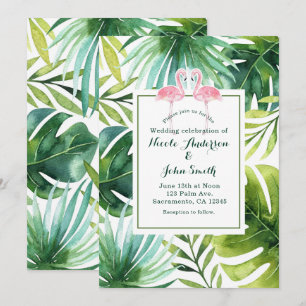 Convites de Casamento Folhas Tropicais & Flamingos