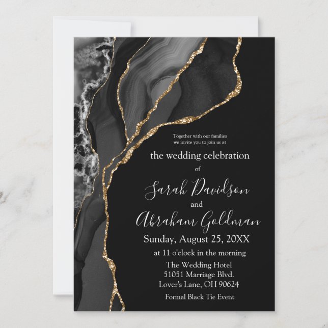 Convites de Casamento Formais Black Tie - Preto Ou (Frente)