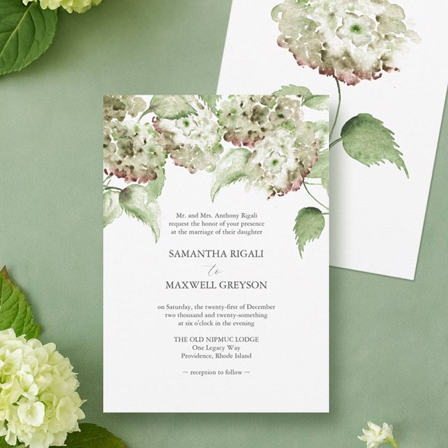 Convites de Casamento Formais de Hortênsia Verde (green and antique hydrangea wedding invitations hand painted watercolor art Victoria Do Tell A Belle)