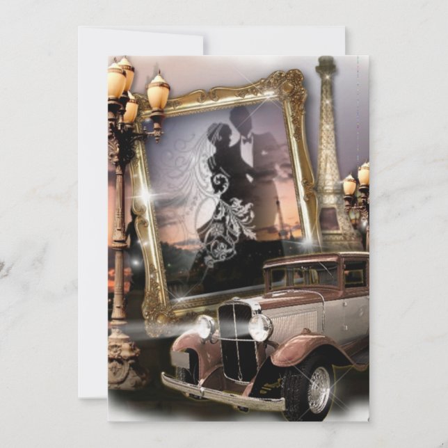 convites de casamento gangster Vintage damask (Frente)