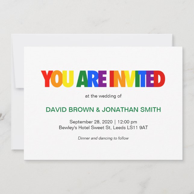 Convites de Casamento Gay com Cores da Bandeira do (Frente)