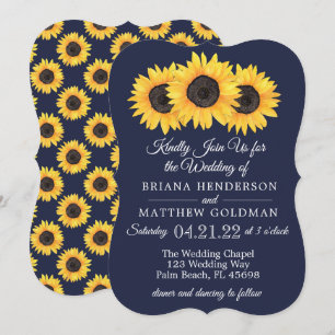 Convites de Casamento Girassóis Azul País