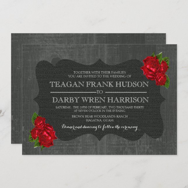 Convites de casamento Góticos De Madeira Burlap Ro (Frente/Verso)