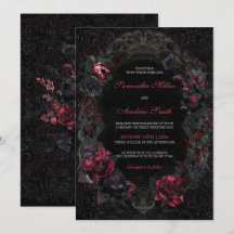 Convites de Casamento Góticos Vitorianos Preto e V
