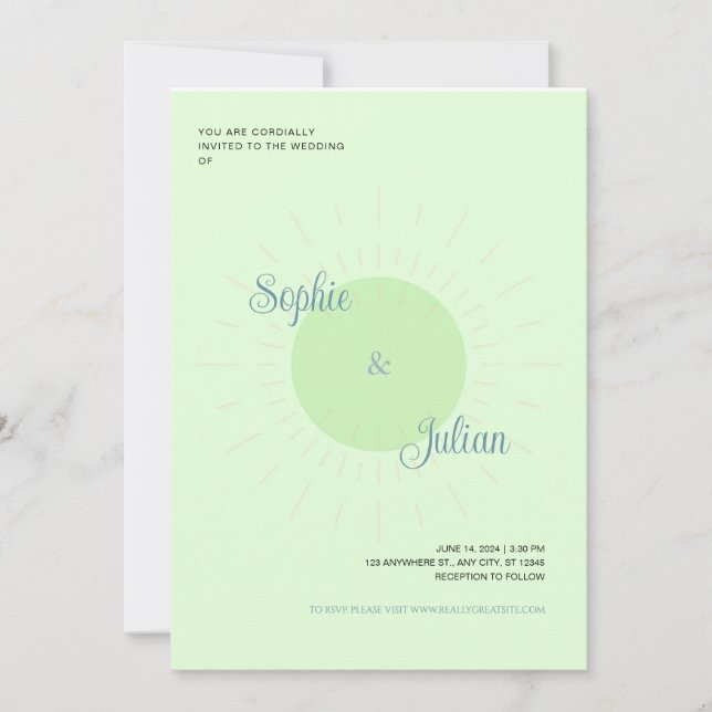 Convites de Casamento Green Sunburst (Frente)