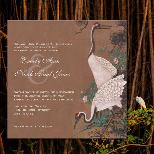 Convites de Casamento Grou Japonês Vintage