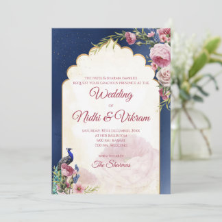 Convites de casamento indiano com pavão & convites