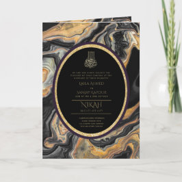 Convites de casamento Islâmicos Dourados Pretos Le