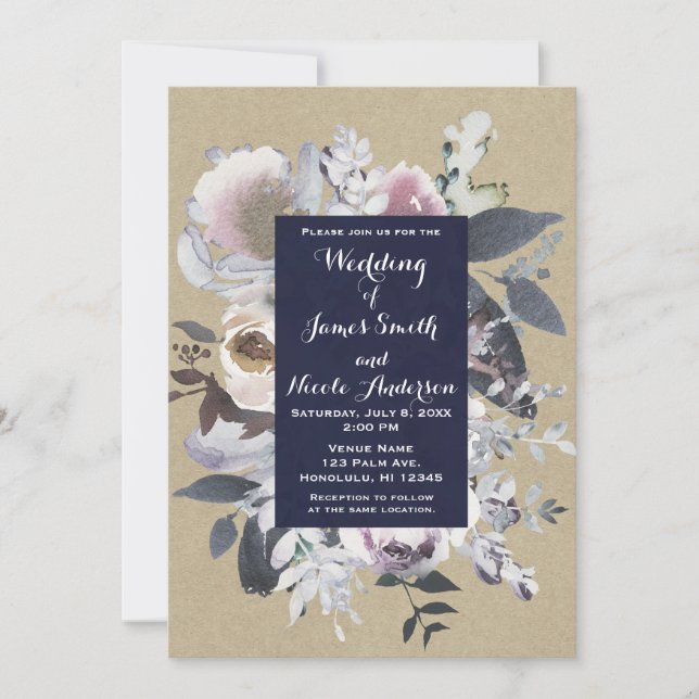 Convites de Casamento Kraft Naval Glam Floral Rúst (Frente)