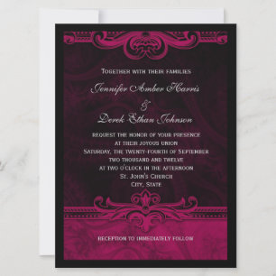 Convites de casamento Lacey Black e Pink Elegante