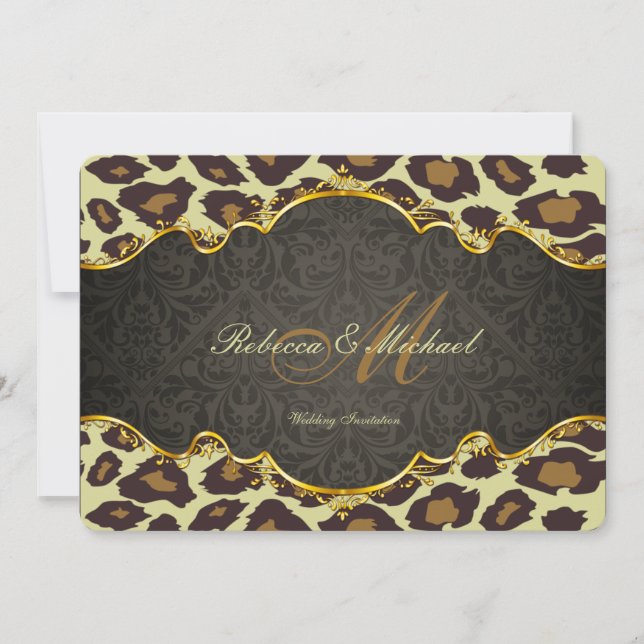 Convites de casamento Leopardo Damask (Frente)