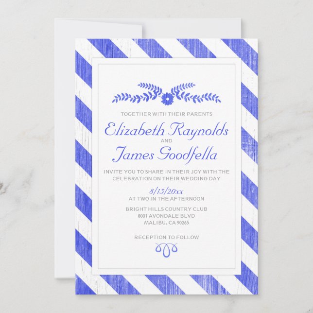 Convites de Casamento Listras Azul Royal (Frente)