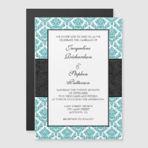 Convites de casamento Magnéticos Azul Teal Black D