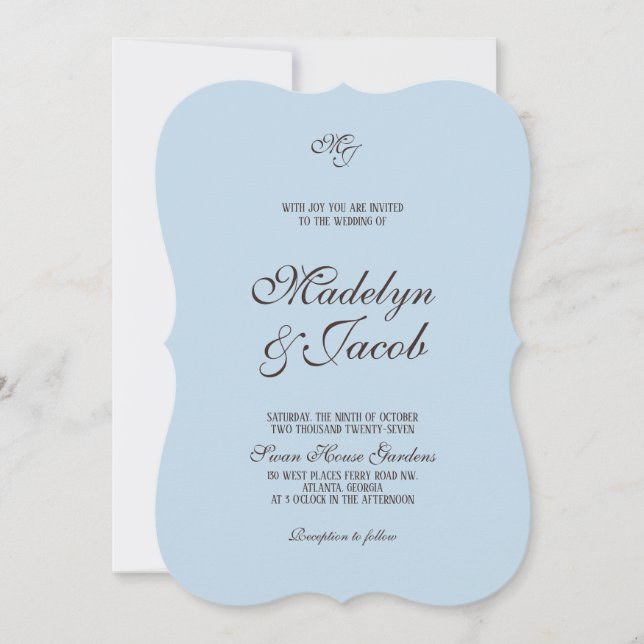Convites de casamento marrons e azuis (Frente)