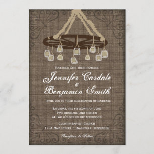 Convites de casamento Mason Jar Chandelier da Roda