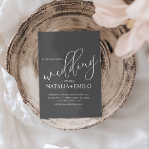 Convites de Casamento Minimalistas Cinza Preto Sim